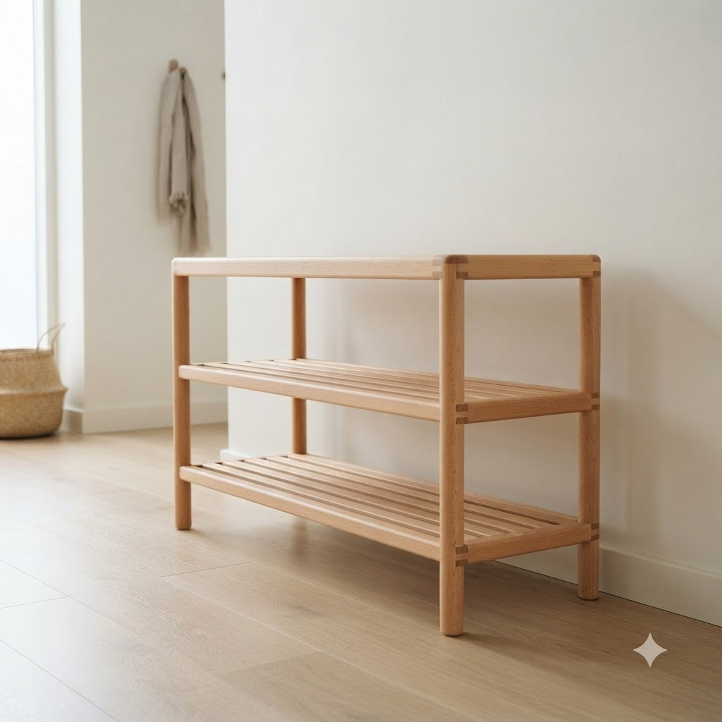 Danish Modern Beech Shoe Rack 137.8 46.5 102.4 139